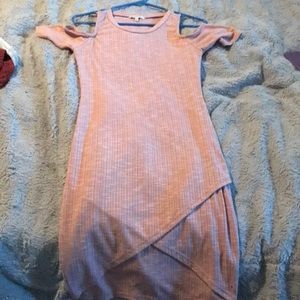 Blush pink shoulder out dress